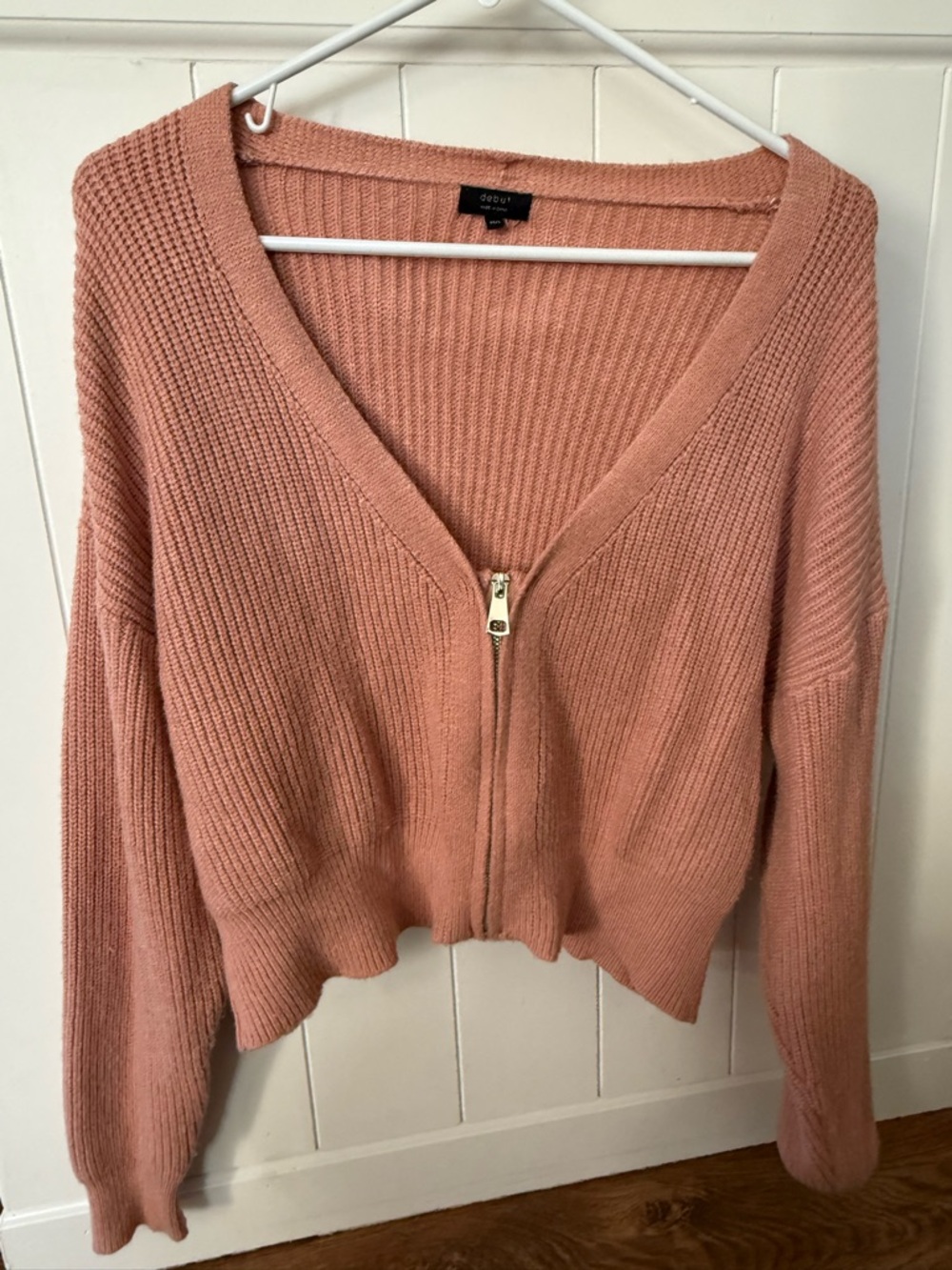 debut Dusty Rose Zip-Front V-Neck Sweater